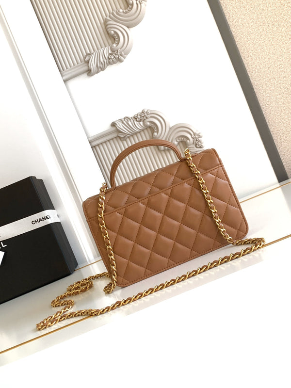 CC Handle Bag 19cm Double C Camel Lambskin Gold Hardware