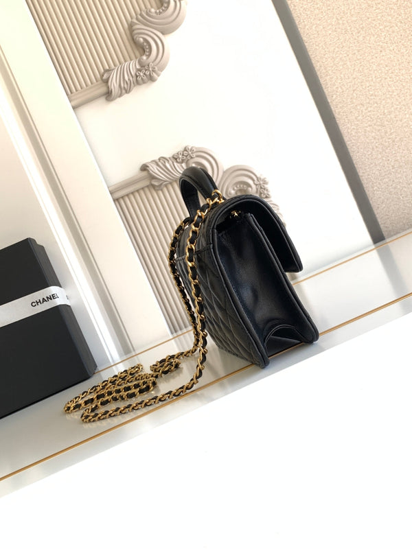 CC Handle Bag 19cm Double C Black Lambskin Gold Hardware