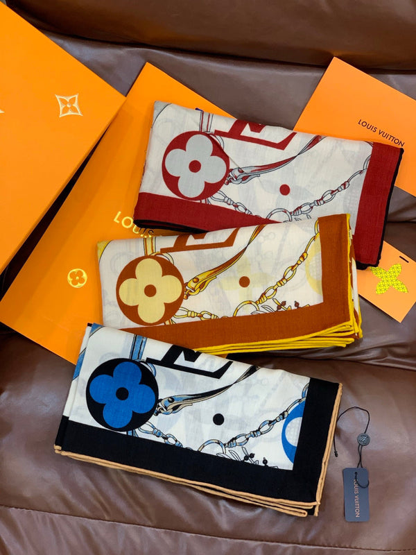 LV Latest Style Scarf 140cm Brown Beige Cashmere 969240