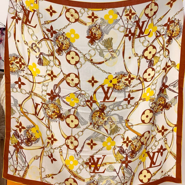 LV Latest Style Scarf 140cm Brown Beige Cashmere 969240