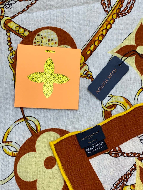 LV Latest Style Scarf 140cm Brown Beige Cashmere 969240