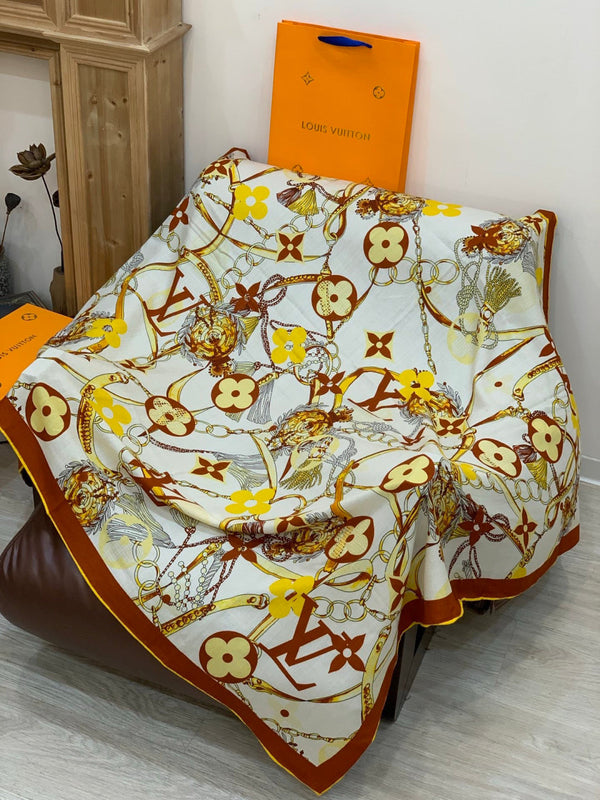 LV Latest Style Scarf 140cm Brown Beige Cashmere 969240