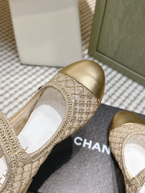 CC 25s AW Ballet Flat Gold Sequin Woven 612349