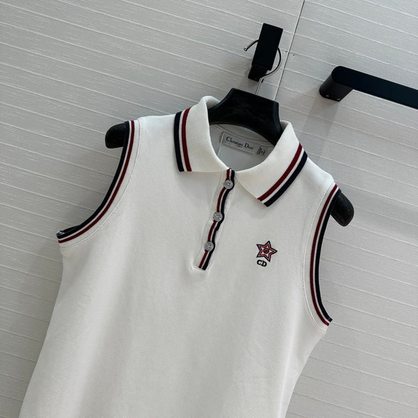 CD Polo Collar Vest Top White Cotton