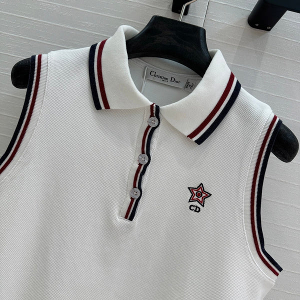 CD Polo Collar Vest Top White Cotton