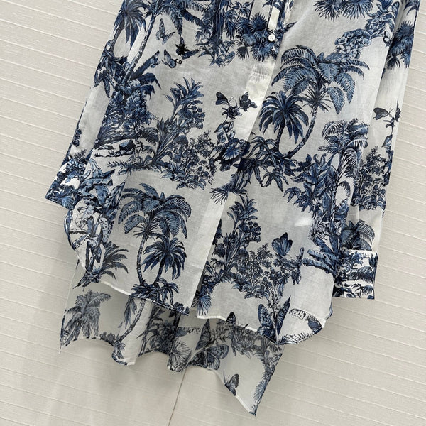 CD 25 Butterfly Coconut Print Shirt White Blue Cotton