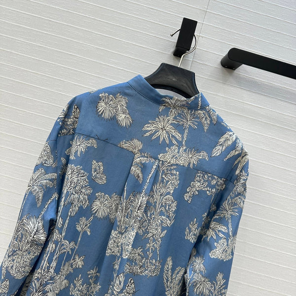 CD 25 Pleated Flared Forest Shirt Blue White Cotton