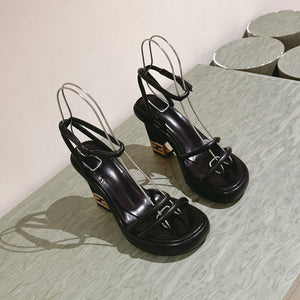 FENDI BAGUETTE HIGH HEELS 85MM IN BLACK LAMBSKIN WITH GOLD HARDWARE