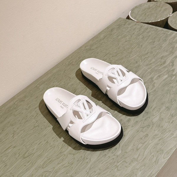 lv sandal isola flat mule white calfskin