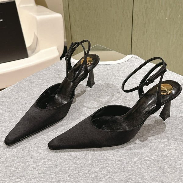 AIMÉE HIGH 8 CM SLINGBACK PUMPS IN BLACK SATIN