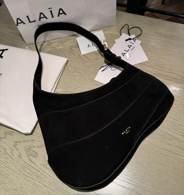 WAVE HOBO BAG 29 IN BLACK SUEDE