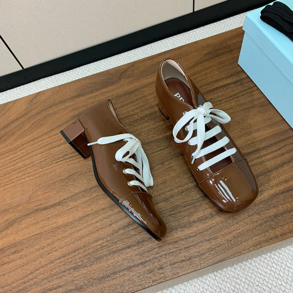 Prada 25s Mary Jane Shoes 55mm Brown Patent Leather