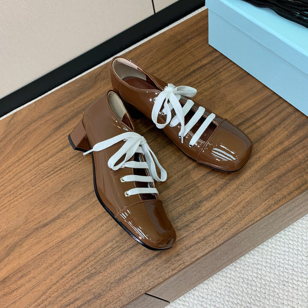 Prada 25s Mary Jane Shoes 55mm Brown Patent Leather