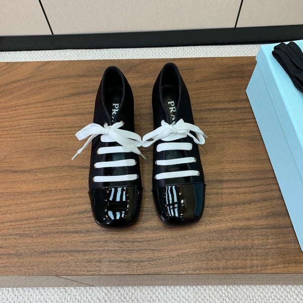 Prada 25s Mary Jane Shoes 55mm Black Satin Patent Leather