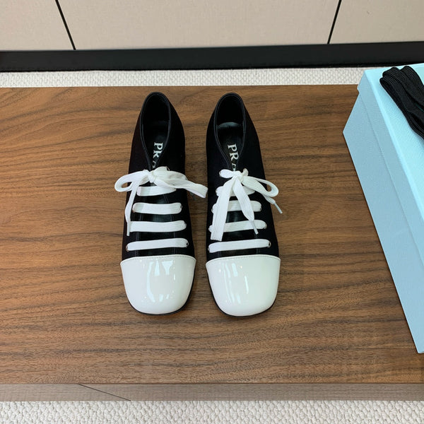 Prada 25s Mary Jane Shoes 55mm Black Satin White Patent Leather