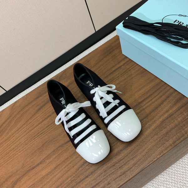 Prada 25s Mary Jane Shoes 55mm Black Satin White Patent Leather