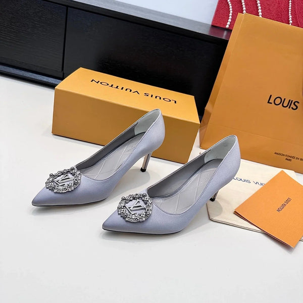 LV 26s Pointed-Toe High Heels 75 Light Lavender Premium Satin 622443