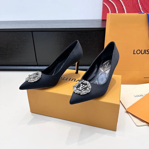 LV 26s Pointed-Toe High Heels 75 Black Premium Satin 622453