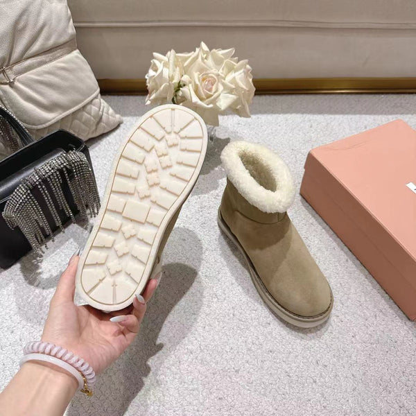 Miu Snow Boots Taupe Suede Shearling 455925