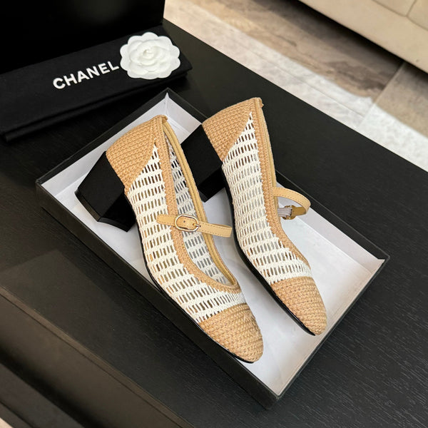 CC 25P Mary Jane 50mm Beige White Raffia 373790