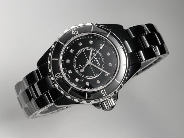 J12 Date Quartz Black Ceramic Diamond Numerals Black Dial