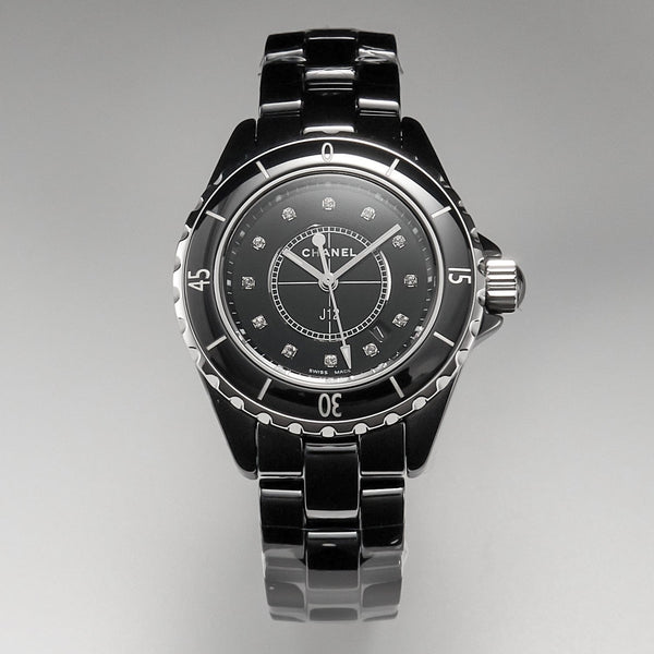 J12 Date Quartz Black Ceramic Diamond Numerals Black Dial