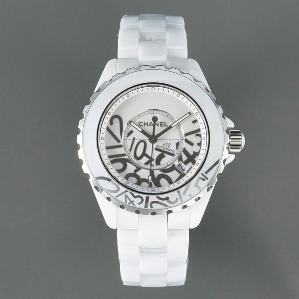 J12 Date 38mm Automatic White Ceramic Stainless Graffiti Limited