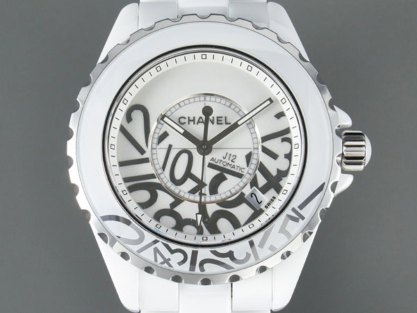 J12 Date 38mm Automatic White Ceramic Stainless Graffiti Limited