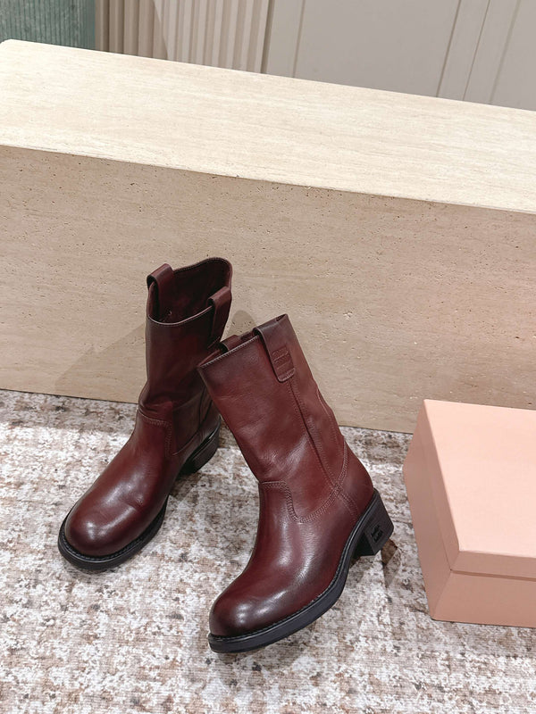 MiuMiu's 26SS Runway Slouch Boots Burgundy Leather 533042