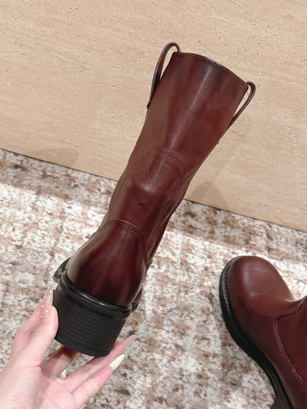 MiuMiu's 26SS Runway Slouch Boots Burgundy Leather 533042