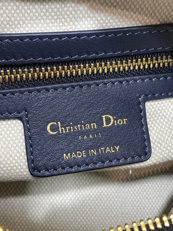 Dior 2025 Voyage Bag 23cm Navy Blue mix Beige Canvas Leather 270572