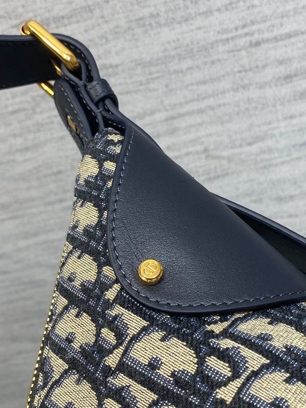 Dior 2025 Voyage Bag 23cm Navy Blue mix Beige Canvas Leather 270572