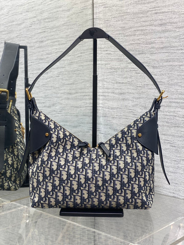 Dior 2025 Voyage Bag 28cm Navy Blue mix Beige Canvas Leather 270574