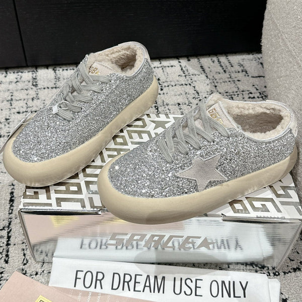 Golden Goose 2025 Space-Star Sabot Sneaker Silver Beige Glitter Wool 141174