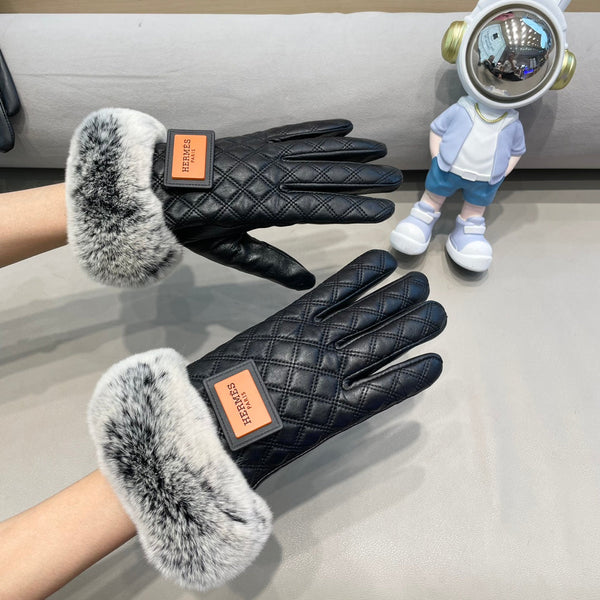 GLOVES IN BLACK DEERSKIN WITH RABBIT FUR LINING 427385
