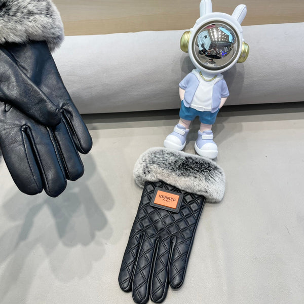 GLOVES IN BLACK DEERSKIN WITH RABBIT FUR LINING 427385