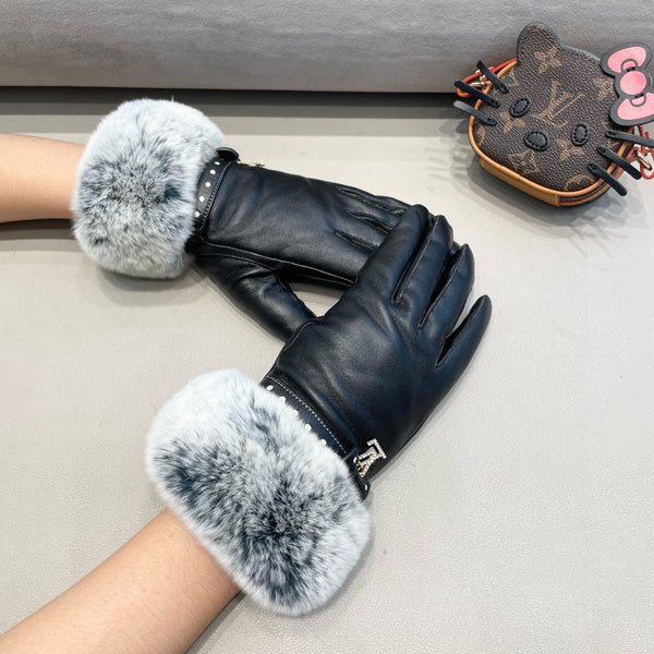 LV GLOVES IN BLACK LAMBSKIN WITH RABBIT FUR 462407