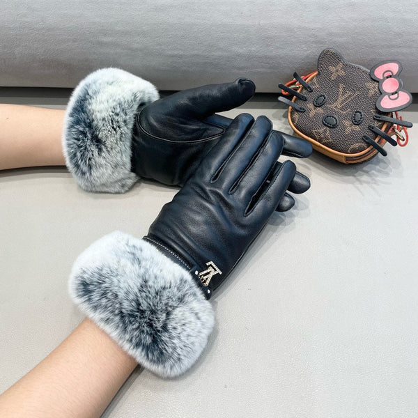 LV GLOVES IN BLACK LAMBSKIN WITH RABBIT FUR 462407