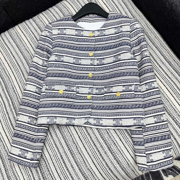 Celine 25 Jacket Blazer White With Black Stripes 301223