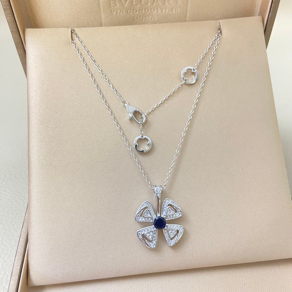 BVL Flower Blue Diamond Windmill Necklace