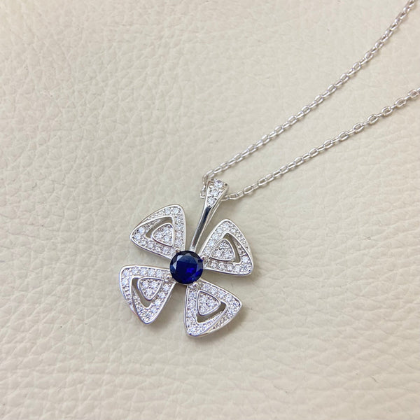 BVL Flower Blue Diamond Windmill Necklace