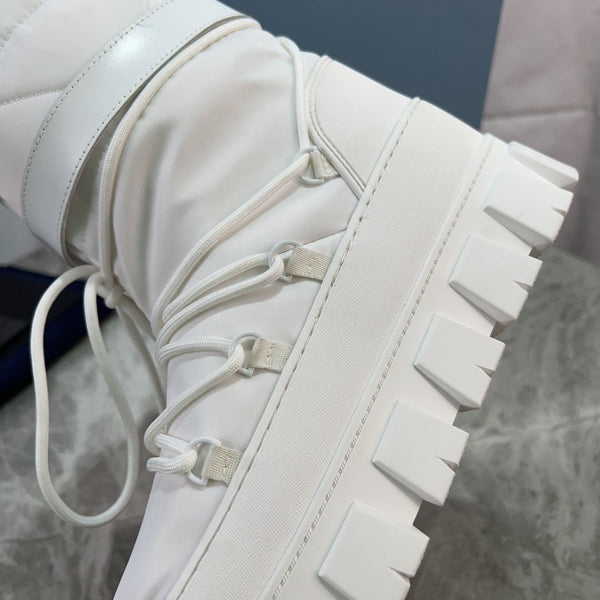 PRA Logo-Plaque Snow Boots With Pouch White Recycled Polyamide Cowhide Black