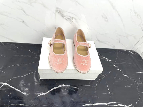 Celine 25 Eve Triomphe Ballet Flat Pink Velvet 547724