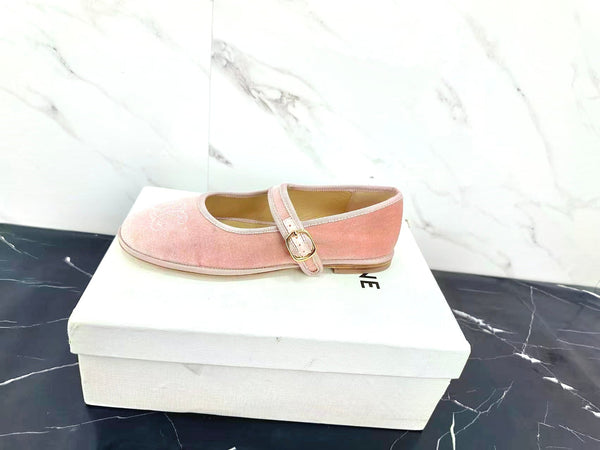 Celine 25 Eve Triomphe Ballet Flat Pink Velvet 547724