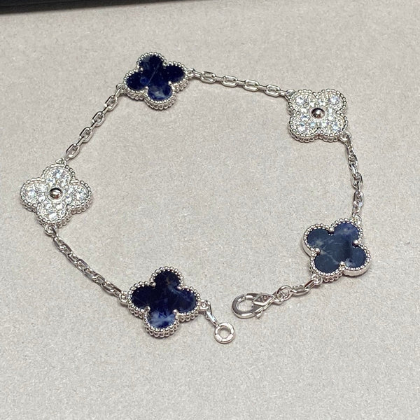 VCA Clover Blue 5 Motifs Sliver Bracelet