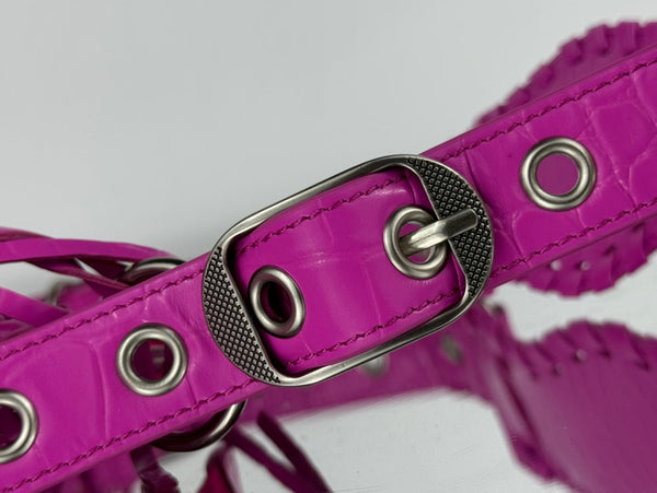 LE CAGOLE SMALL SHOULDER BAG 26 WITH RHINESTONES IN DEEP PINK CROCODILE EMBOSSED CALFSKIN