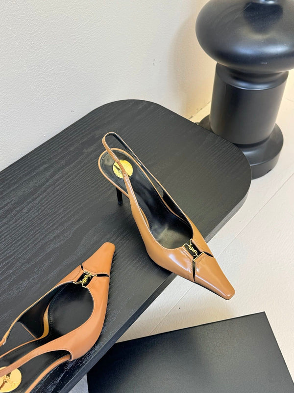 BABYLONE BRETEUIL SLINGBACK 85 MM PUMPS IN PEANUT BROWN SMOOTH LEATHER