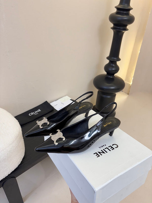 CELINE Alma Triomphe Slingback Black Patent Calfskin 235705