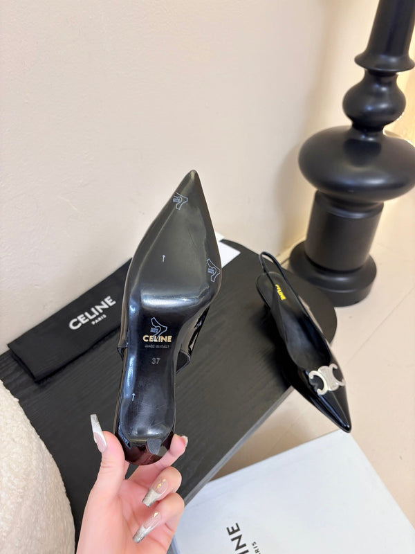 CELINE Alma Triomphe Slingback Black Patent Calfskin 235705