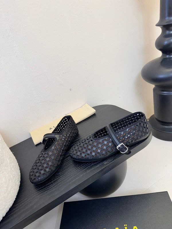 Alaia 25 Mary Jane Mesh Ballet Flats Black Calfskin 297034